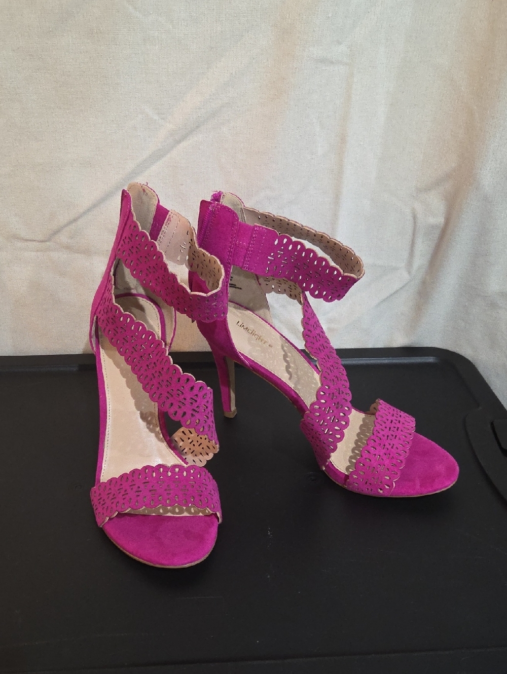 Limelight Fuchsia Scalloped Laser-Cut High Heel Sandals